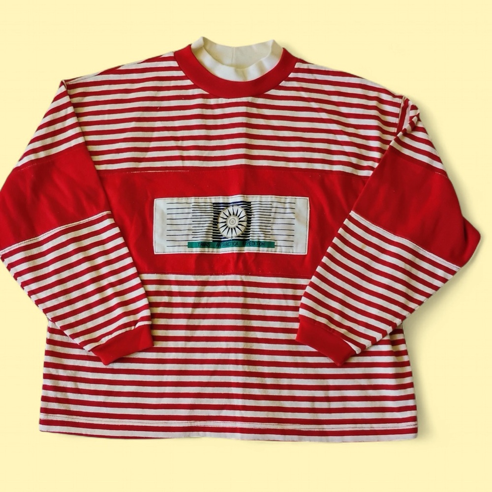 Red and White Striped Crewneck Sweater